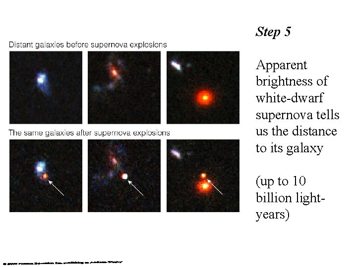 Step 5 Apparent brightness of white-dwarf supernova tells us the distance to its galaxy