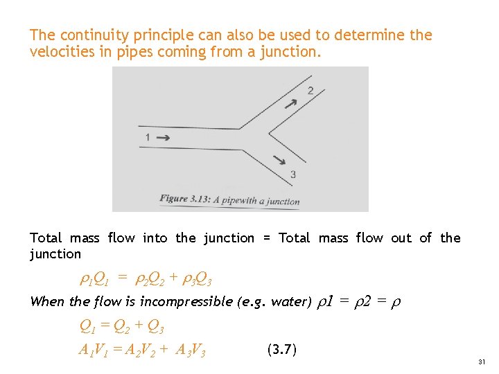 The continuity principle can also be used to determine the velocities in pipes coming The continuity principle can also be used to determine the velocities in pipes coming