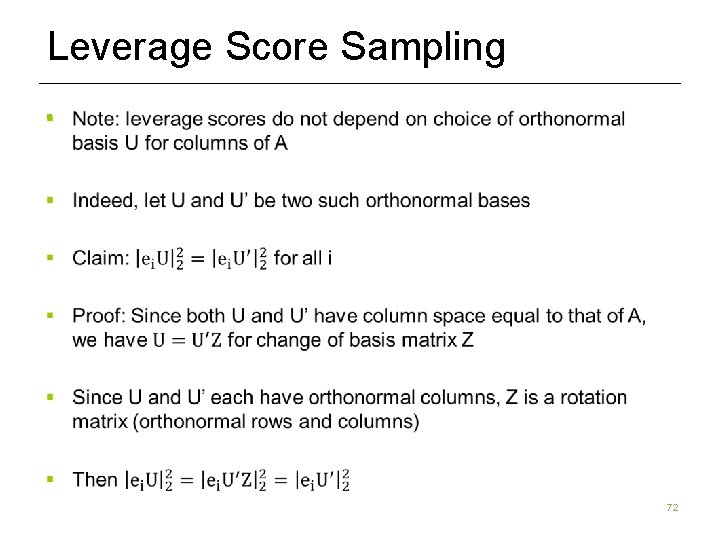 Leverage Score Sampling § 72 Leverage Score Sampling § 72