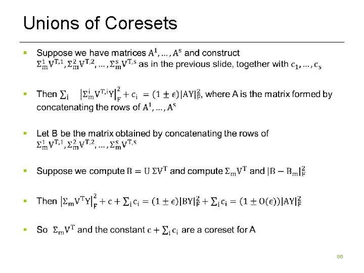 Unions of Coresets § 86 Unions of Coresets § 86