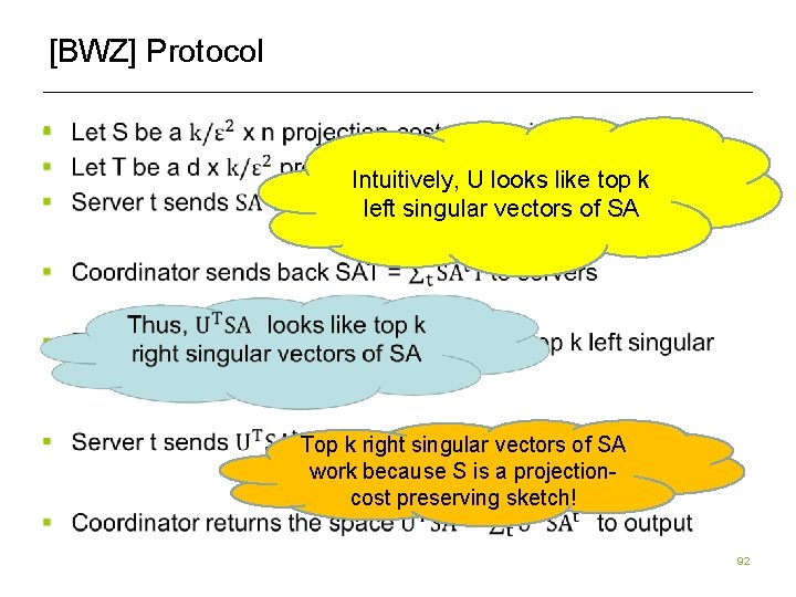 [BWZ] Protocol § Intuitively, U looks like top k left singular vectors of SA