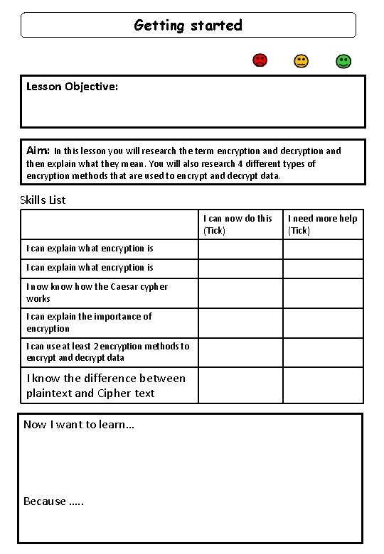 Getting started Lesson Objective: Aim: In this lesson you will research the term encryption Getting started Lesson Objective: Aim: In this lesson you will research the term encryption