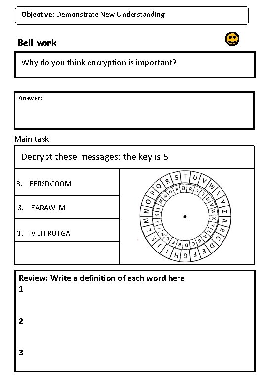 Objective: Demonstrate New Understanding Bell work Why do you think encryption is important? Answer: Objective: Demonstrate New Understanding Bell work Why do you think encryption is important? Answer: