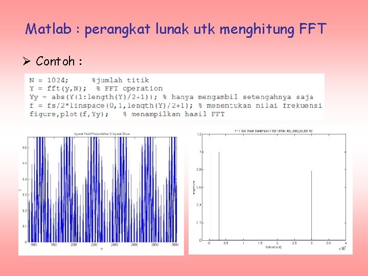 Matlab : perangkat lunak utk menghitung FFT Ø Contoh : 