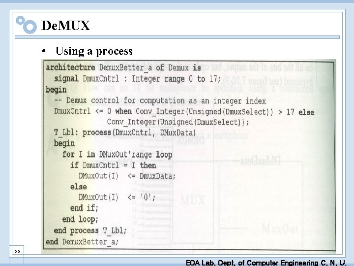 De. MUX • Using a process 38 EDA Lab. Dept. of Computer Engineering C.