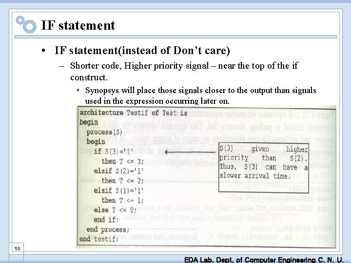 IF statement • IF statement(instead of Don’t care) – Shorter code, Higher priority signal