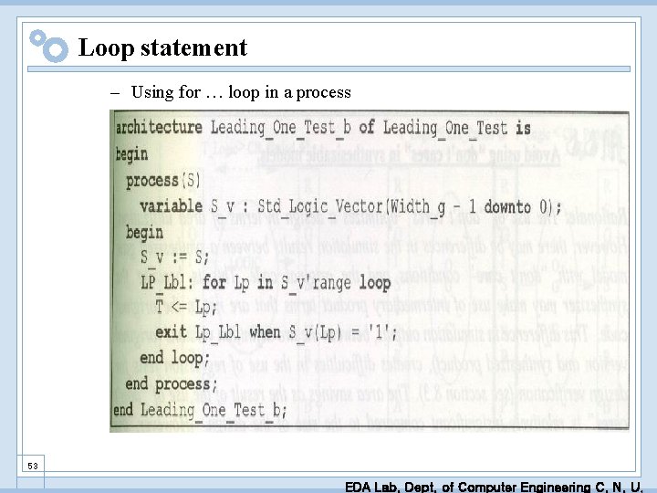 Loop statement – Using for … loop in a process 53 EDA Lab. Dept.
