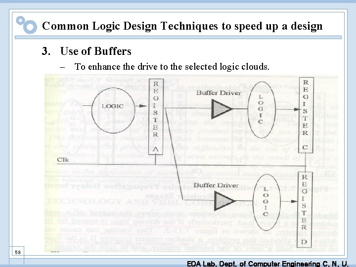 Common Logic Design Techniques to speed up a design 3. Use of Buffers –