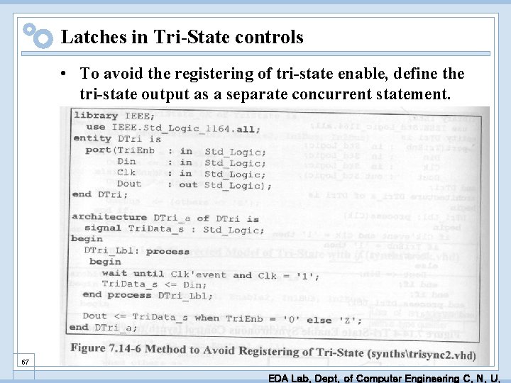 Latches in Tri-State controls • To avoid the registering of tri-state enable, define the