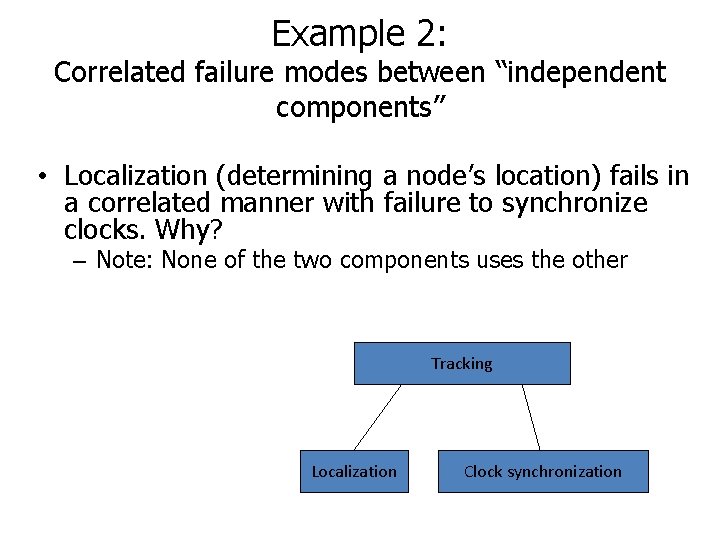 Example 2: Correlated failure modes between “independent components” • Localization (determining a node’s location)