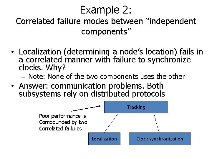 Example 2: Correlated failure modes between “independent components” • Localization (determining a node’s location)