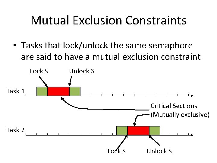 Mutual Exclusion Constraints • Tasks that lock/unlock the same semaphore are said to have