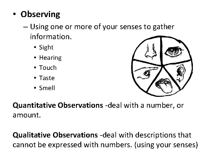  • Observing – Using one or more of your senses to gather information.