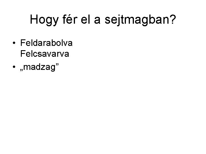 Hogy fér el a sejtmagban? • Feldarabolva Felcsavarva • „madzag” 