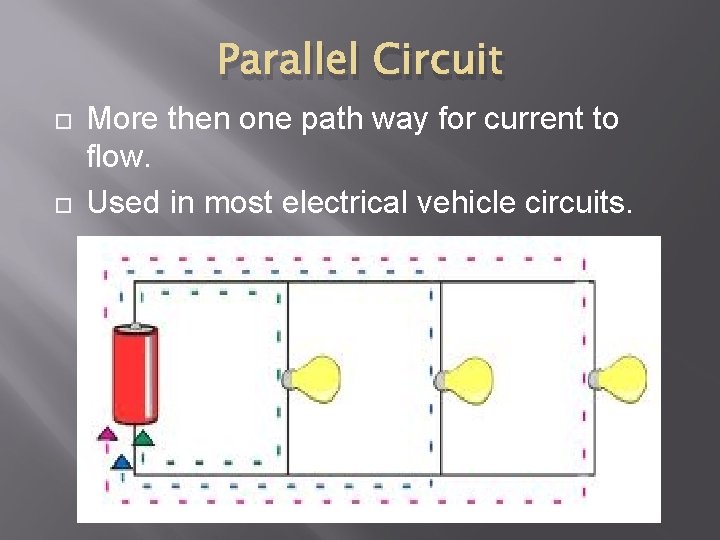 Parallel Circuit More then one path way for current to flow. Used in most