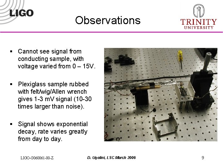 Observations § Cannot see signal from conducting sample, with voltage varied from 0 –