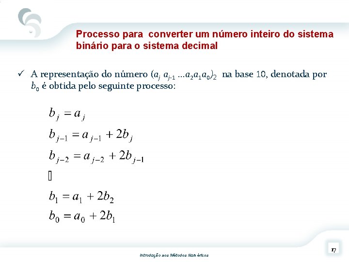 Processo para converter um número inteiro do sistema binário para o sistema decimal ü