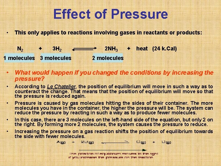 Effect of Pressure • This only applies to reactions involving gases in reactants or