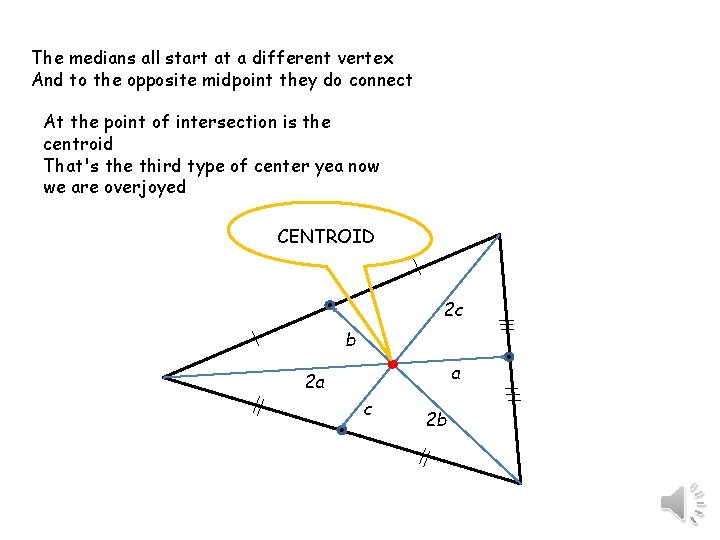The medians all start at a different vertex And to the opposite midpoint they