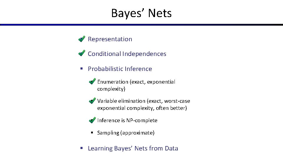Bayes’ Nets § Representation § Conditional Independences § Probabilistic Inference § Enumeration (exact, exponential Bayes’ Nets § Representation § Conditional Independences § Probabilistic Inference § Enumeration (exact, exponential
