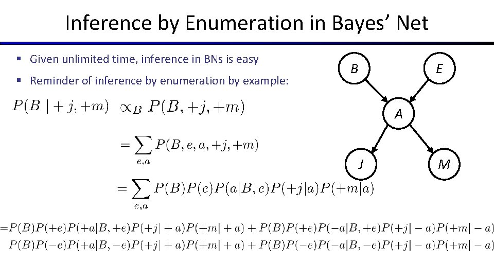 Inference by Enumeration in Bayes’ Net § Given unlimited time, inference in BNs is