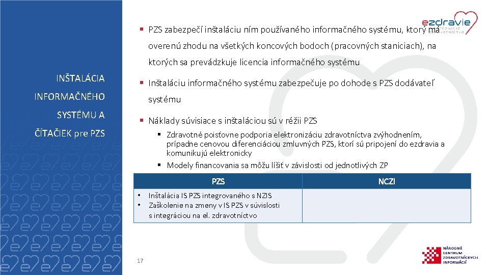 § PZS zabezpečí inštaláciu ním používaného informačného systému, ktorý má overenú zhodu na všetkých