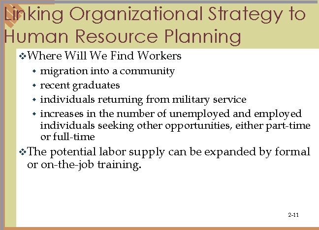 Linking Organizational Strategy to Human Resource Planning v. Where Will We Find Workers migration