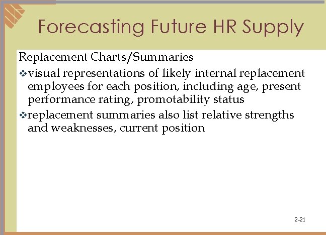 Forecasting Future HR Supply Replacement Charts/Summaries vvisual representations of likely internal replacement employees for