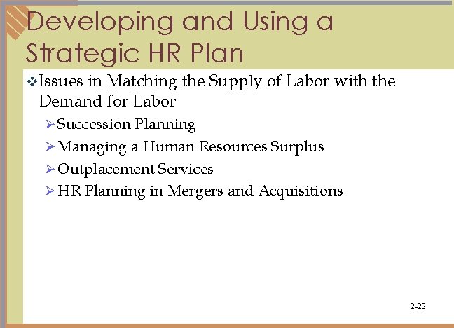 Developing and Using a Strategic HR Plan v. Issues in Matching the Supply of