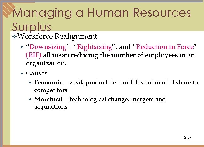 Managing a Human Resources Surplus v. Workforce Realignment “Downsizing”, “Rightsizing”, and “Reduction in Force”