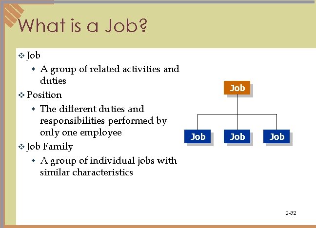 What is a Job? v Job A group of related activities and duties v