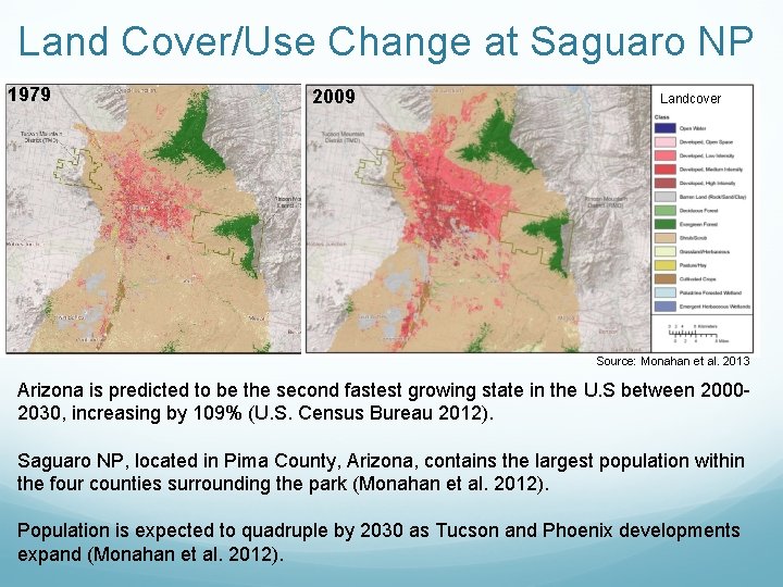 Land Cover/Use Change at Saguaro NP 1979 2009 Landcover Source: Monahan et al. 2013
