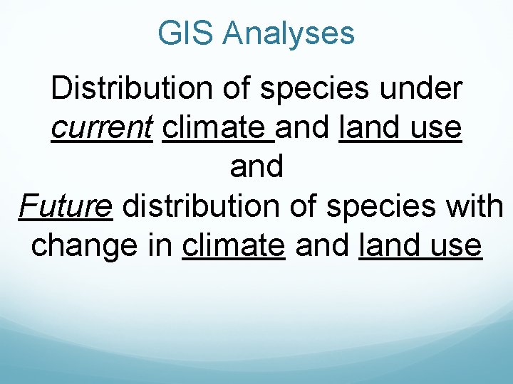 GIS Analyses Distribution of species under current climate and land use and Future distribution