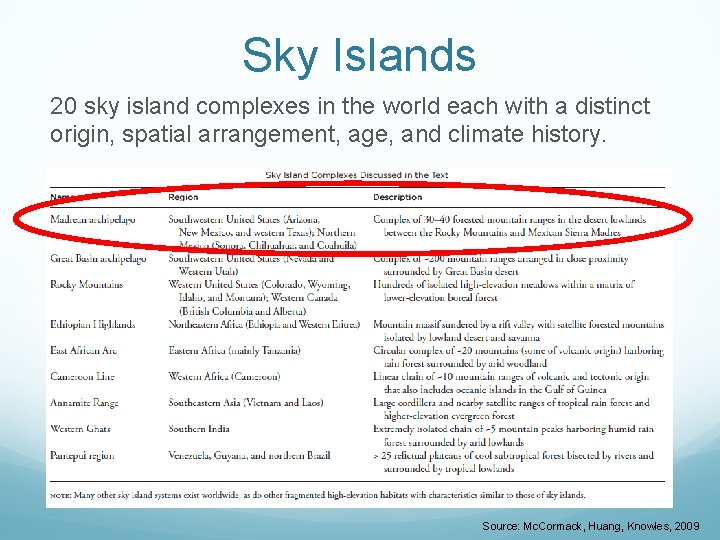 Sky Islands 20 sky island complexes in the world each with a distinct origin,