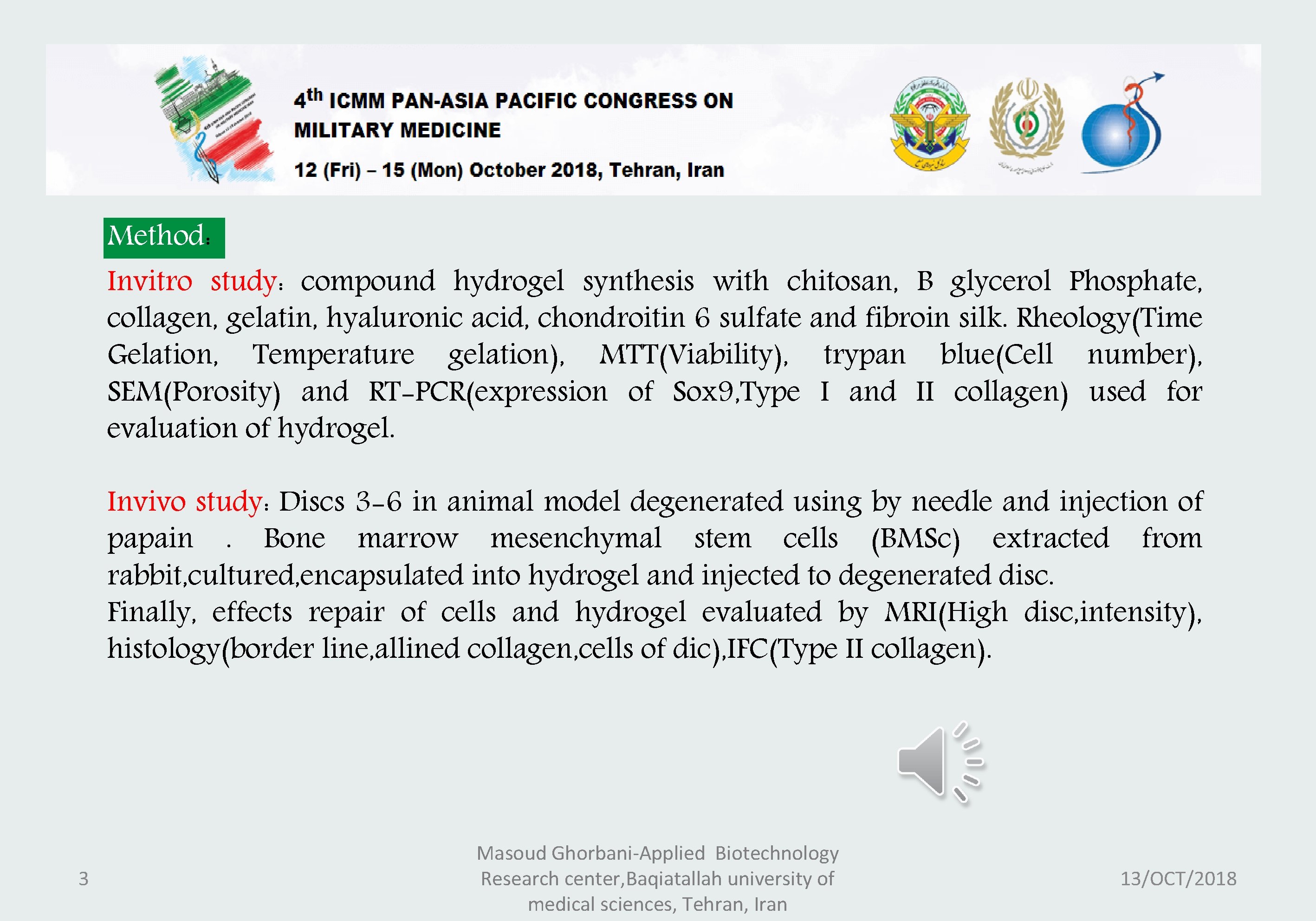 Method: Invitro study: compound hydrogel synthesis with chitosan, B glycerol Phosphate, collagen, gelatin, hyaluronic