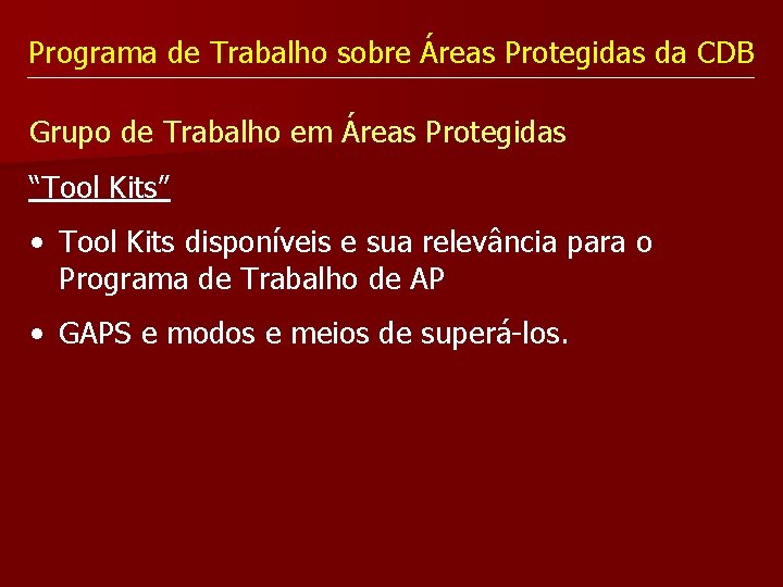 Programa de Trabalho sobre Áreas Protegidas da CDB Grupo de Trabalho em Áreas Protegidas