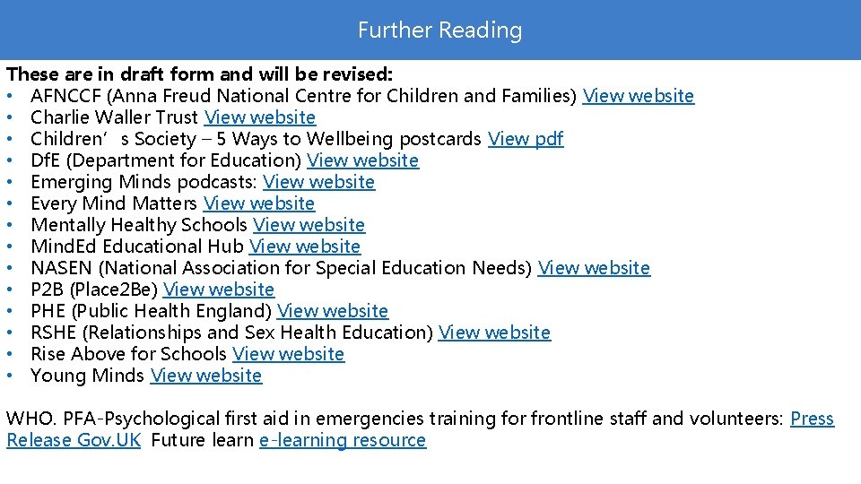 Further Reading These are in draft form and will be revised: • AFNCCF (Anna