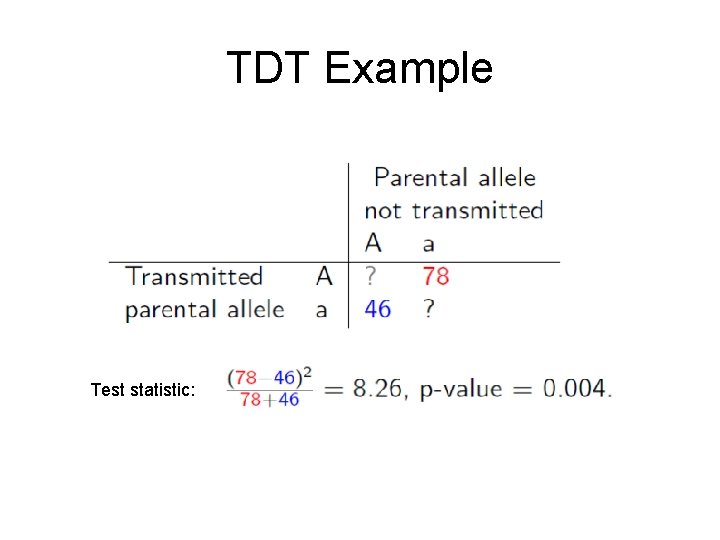 TDT Example Test statistic: 