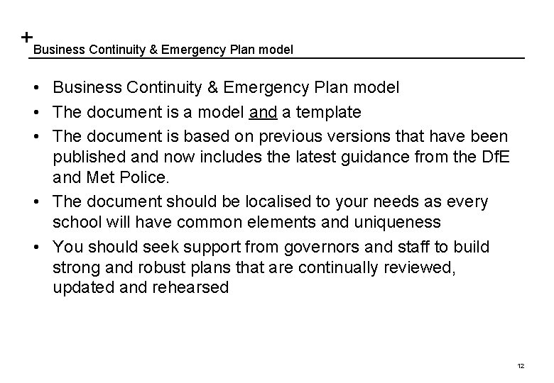 Business Continuity & Emergency Plan model • Business Continuity & Emergency Plan model •