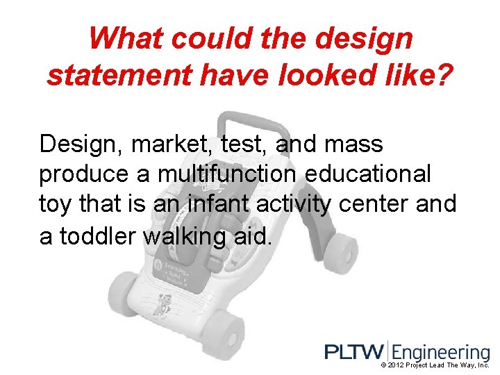 What could the design statement have looked like? Design, market, test, and mass produce