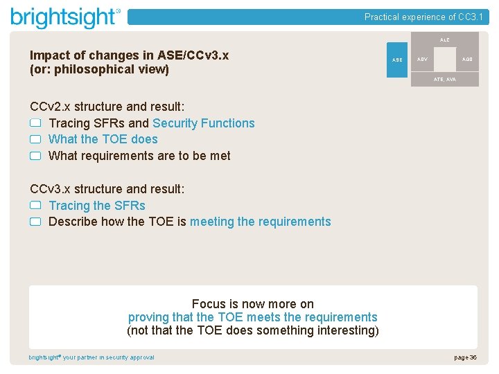 Practical experience of CC 3. 1 ALC Impact of changes in ASE/CCv 3. x