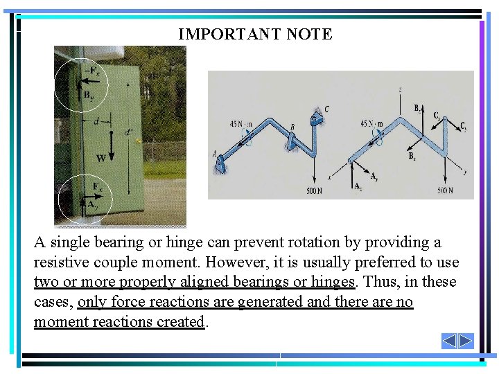 IMPORTANT NOTE A single bearing or hinge can prevent rotation by providing a resistive