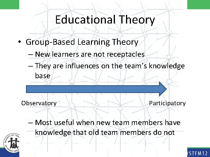 Educational Theory • Group-Based Learning Theory – New learners are not receptacles – They Educational Theory • Group-Based Learning Theory – New learners are not receptacles – They