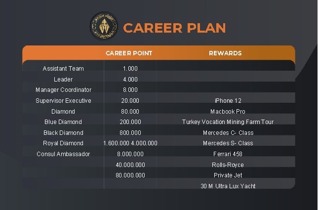 CAREER PLAN CAREER POINT REWARDS Assistant Team 1. 000 Leader 4. 000 Manager Coordinator