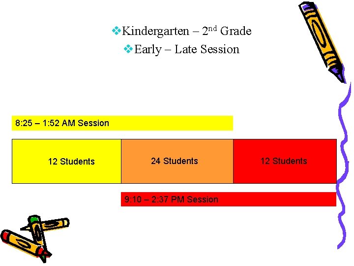 v. Kindergarten – 2 nd Grade v. Early – Late Session 8: 25 –