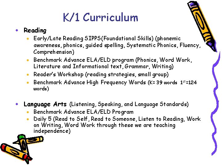 K/1 Curriculum · Reading · Early/Late Reading SIPPS(Foundational Skills) (phonemic awareness, phonics, guided spelling,