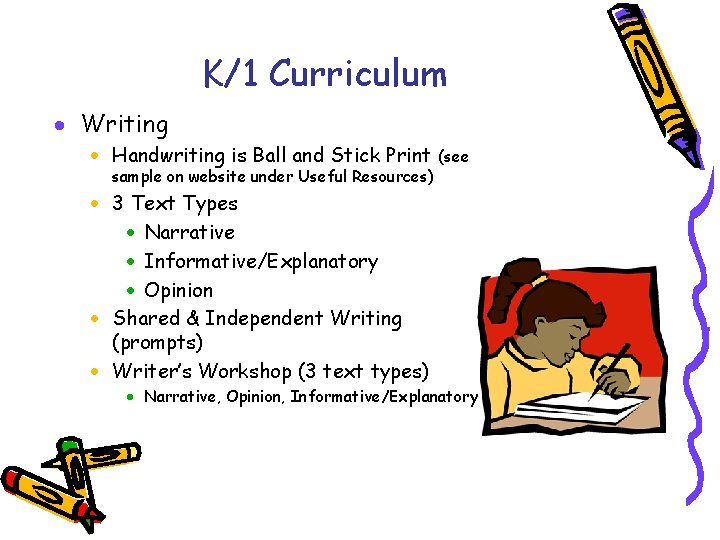 K/1 Curriculum · Writing · Handwriting is Ball and Stick Print sample on website