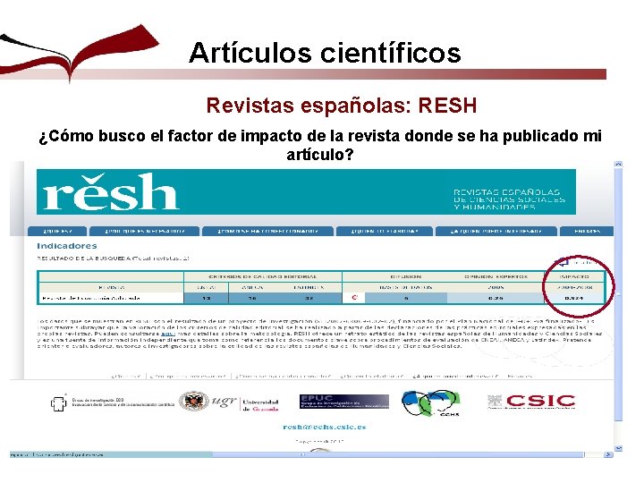 Artículos científicos Revistas españolas: RESH ¿Cómo busco el factor de impacto de la revista