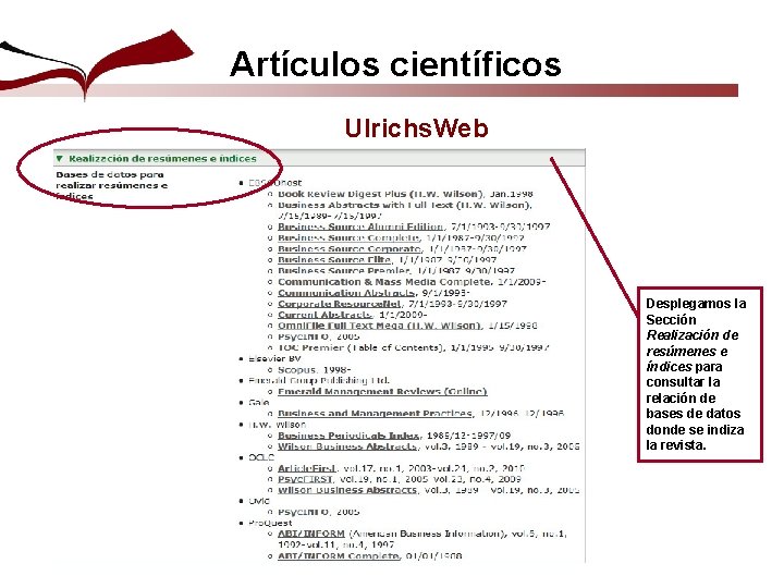 Artículos científicos Ulrichs. Web Desplegamos la Sección Realización de resúmenes e índices para consultar
