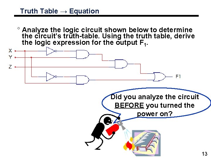Truth Table → Equation ° Analyze the logic circuit shown below to determine the Truth Table → Equation ° Analyze the logic circuit shown below to determine the